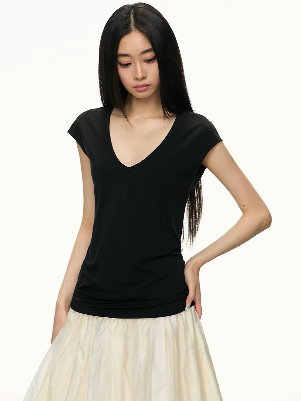 Gwennie Lyocell Deep V-Neck Tee
