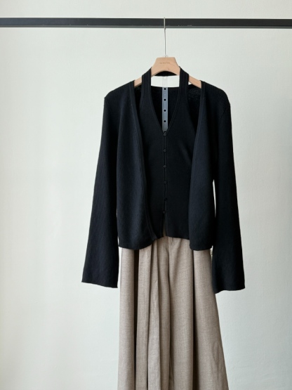 Lanely Two Piece Halter Neck Knit Top with Cardigan 