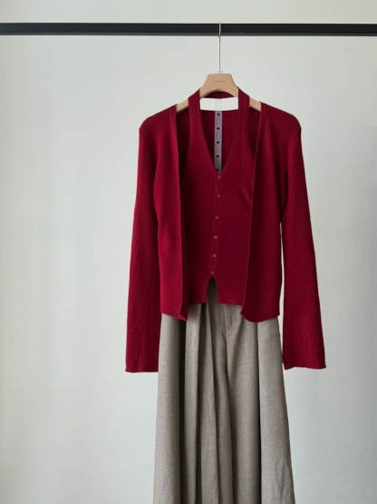 Lanely Two Piece Halter Neck Knit Top with Cardigan 