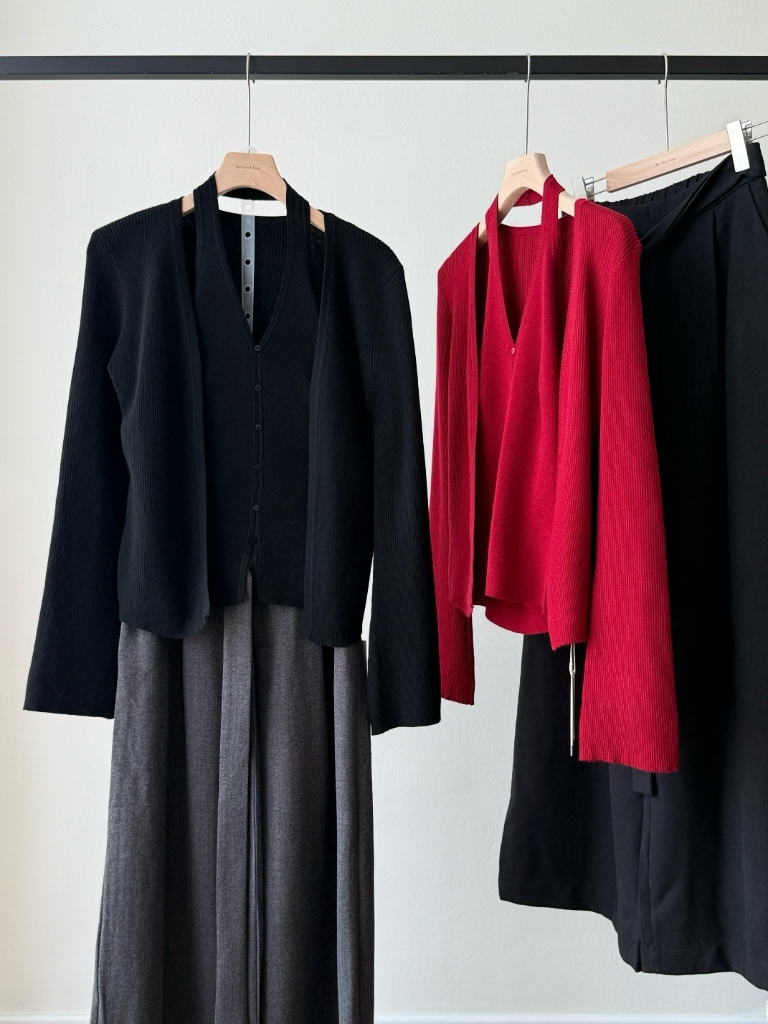 Lanely Two Piece Halter Neck Knit Top with Cardigan 