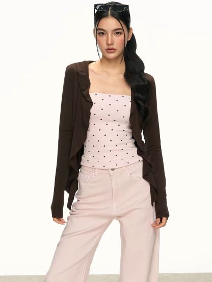 Gyuri Polka-Dot Tube Top & Asymmetric Ruffle Cardigan (Sold Seperately)
