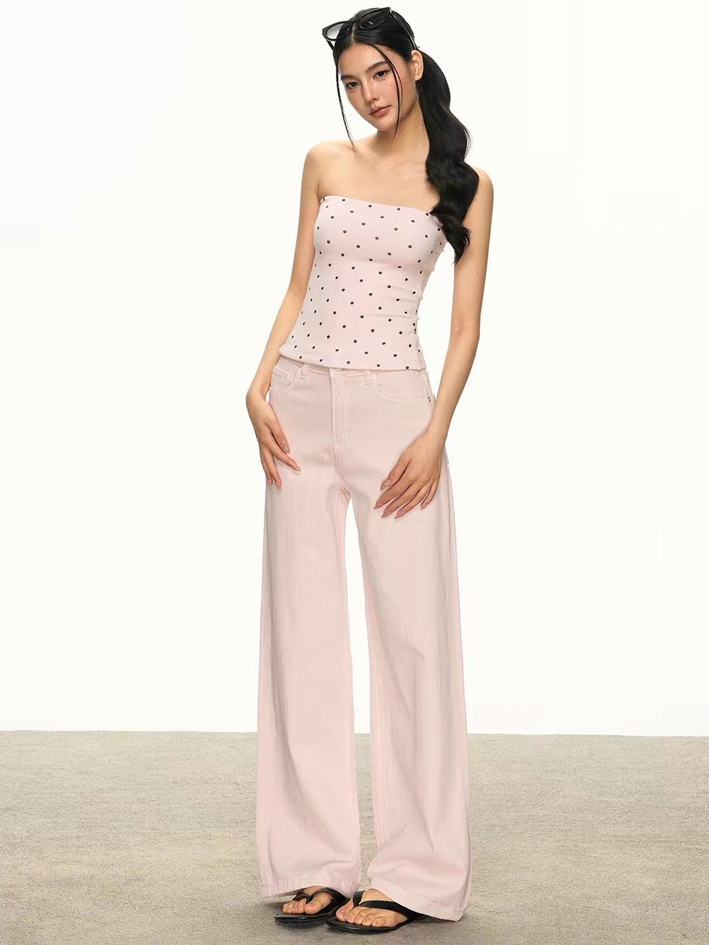 Gyuri Polka-Dot Tube Top & Asymmetric Ruffle Cardigan (Sold Seperately)