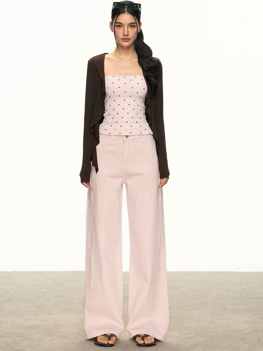 Gyuri Polka-Dot Tube Top & Asymmetric Ruffle Cardigan (Sold Seperately)