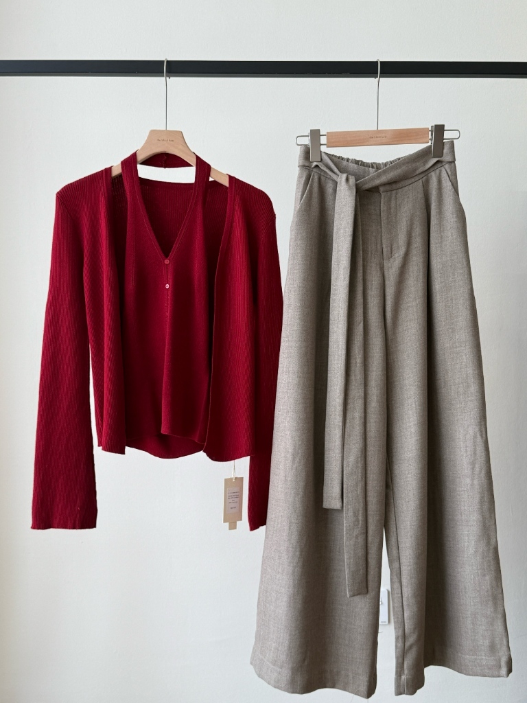 Lanely Two Piece Halter Neck Knit Top with Cardigan 