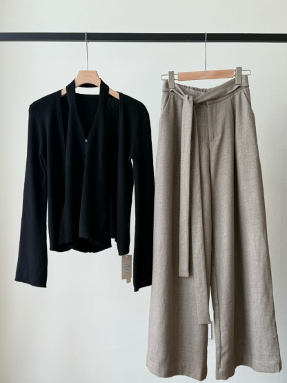 Lanely Two Piece Halter Neck Knit Top with Cardigan 