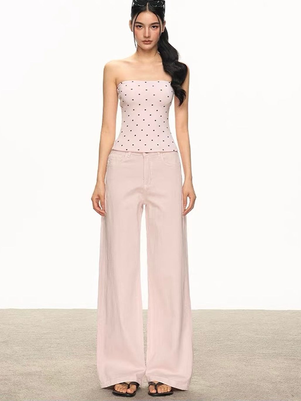 Gyuri Polka-Dot Tube Top & Asymmetric Ruffle Cardigan (Sold Seperately)