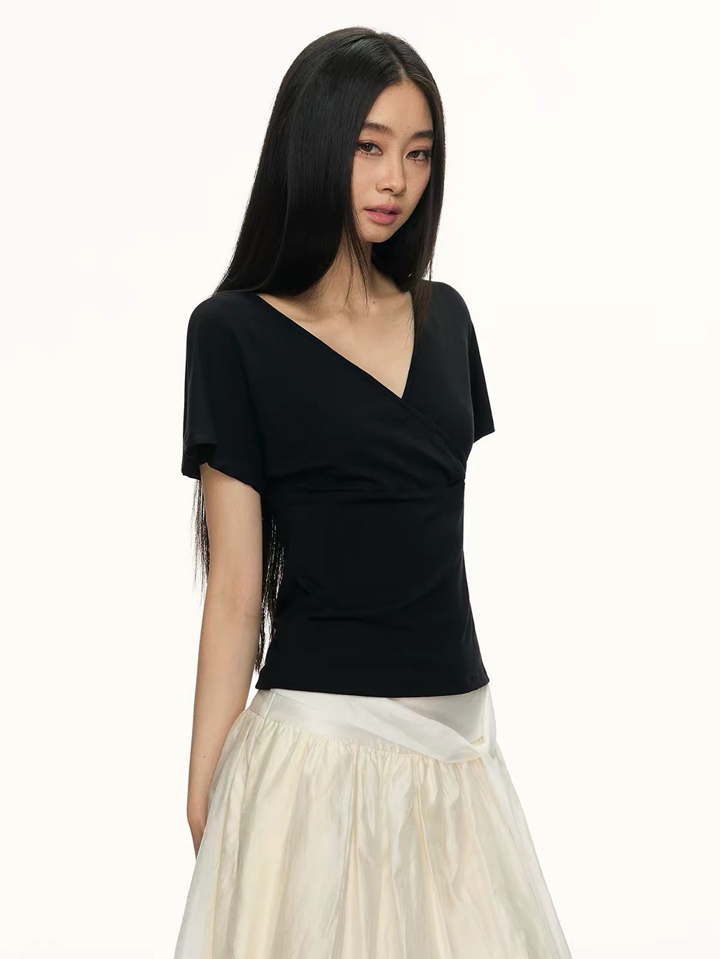 Gin Flutter-Sleeve Wrap Fitted Top