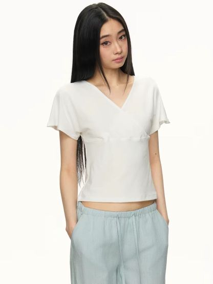 Gin Flutter-Sleeve Wrap Fitted Top