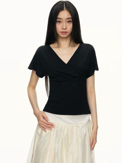 Gin Flutter-Sleeve Wrap Fitted Top
