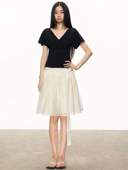 Gin Flutter-Sleeve Wrap Fitted Top