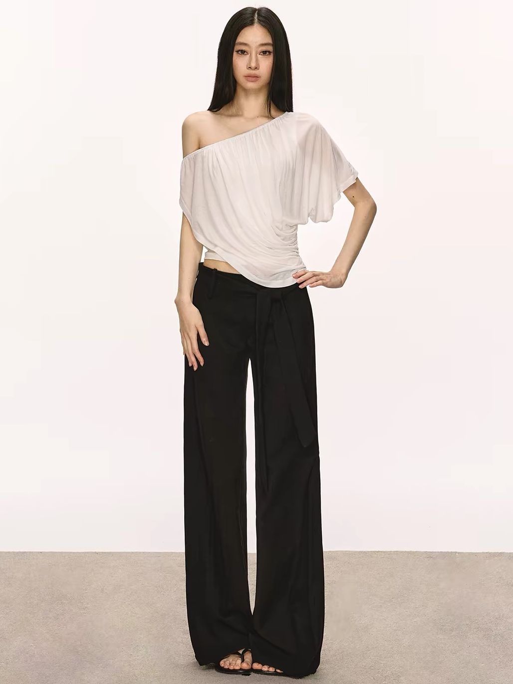 Gella Sheer Draped One-Shoulder Top