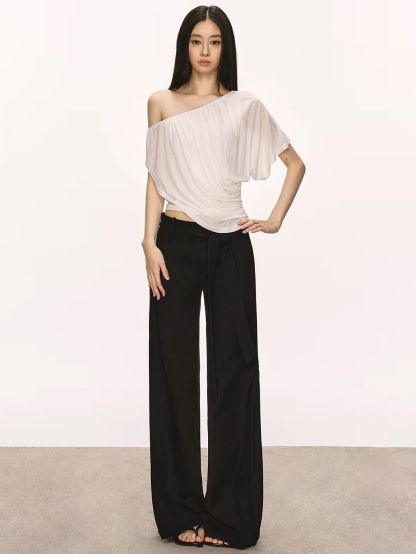 Gella Sheer Draped One-Shoulder Top