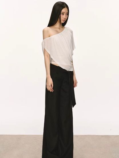 Gella Sheer Draped One-Shoulder Top