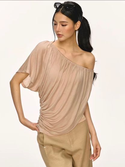 Gella Sheer Draped One-Shoulder Top