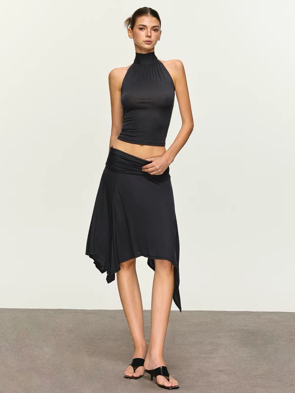 Gunney Tie-Back Halter Top & Handkerchief-Hem Skirt (Sold Seperately)