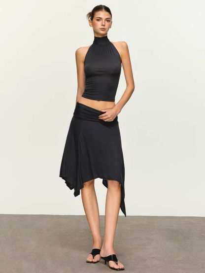 Gunney Tie-Back Halter Top & Handkerchief-Hem Skirt (Sold Seperately)