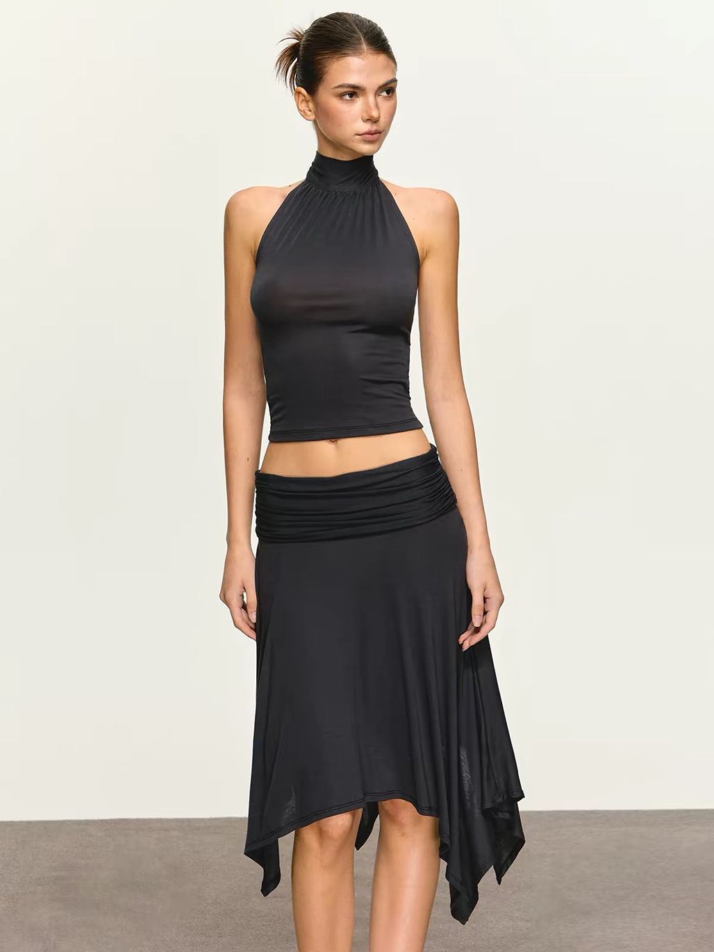Gunney Tie-Back Halter Top & Handkerchief-Hem Skirt (Sold Seperately)