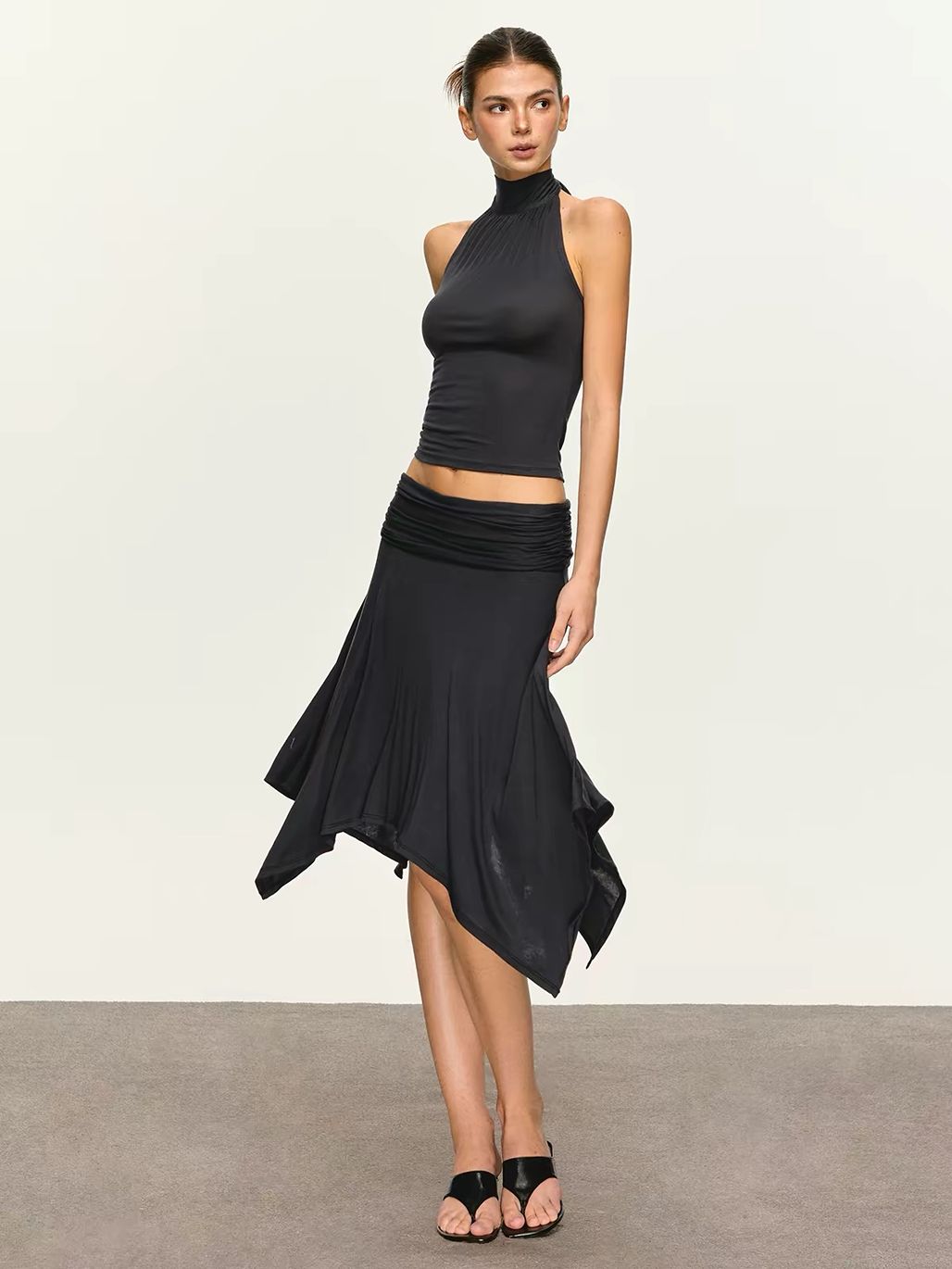 Gunney Tie-Back Halter Top & Handkerchief-Hem Skirt (Sold Seperately)