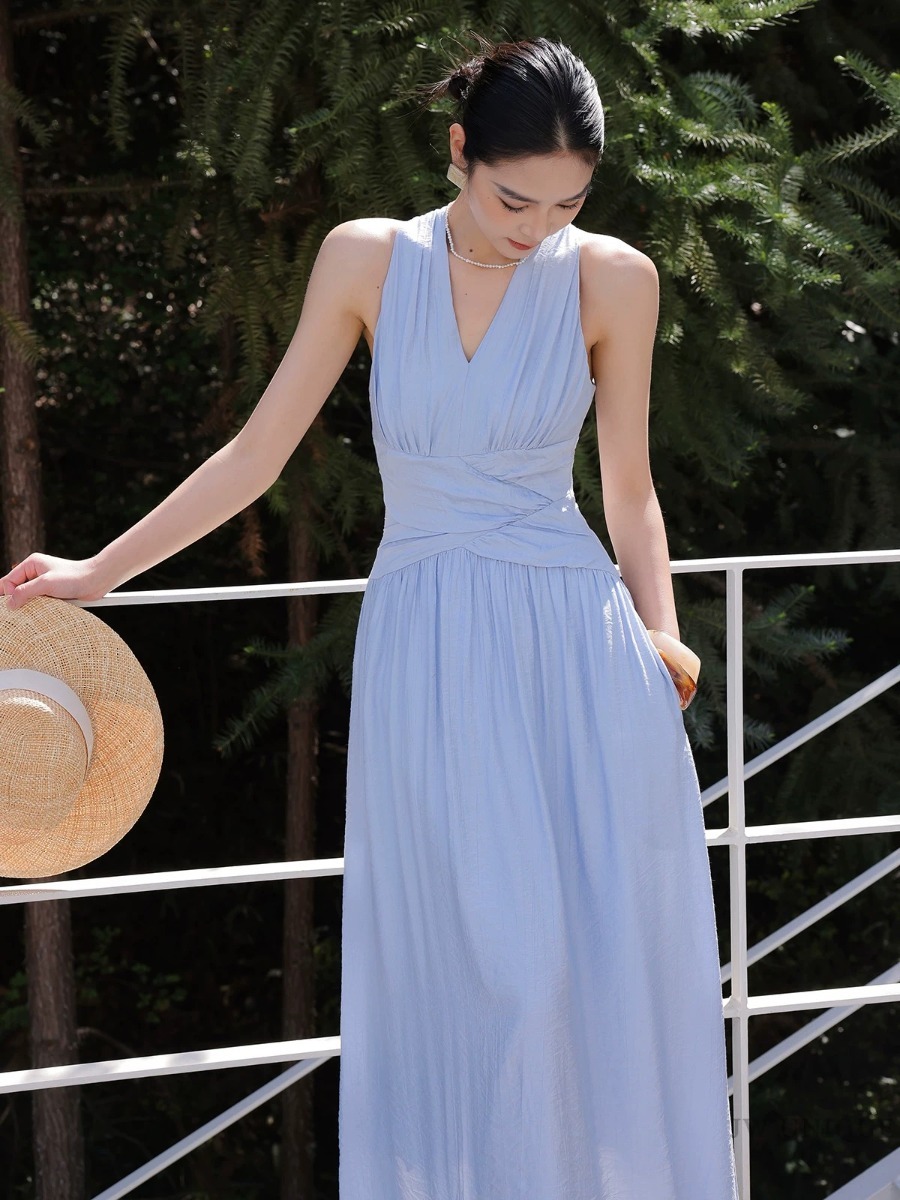 Maralyn Halter Neck Graceful Embroided Dress