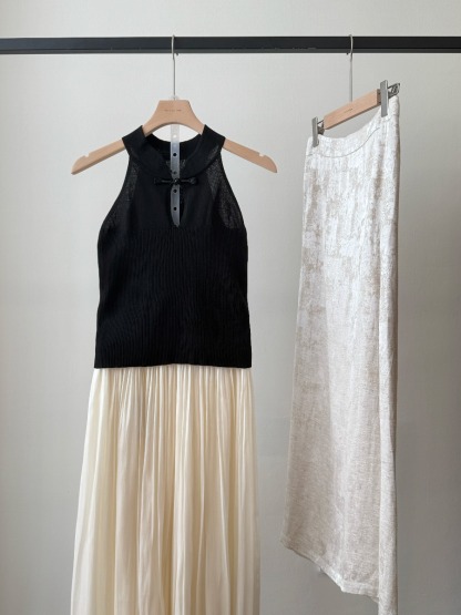 Li Hua Halter Neck Oriental Mesh Top