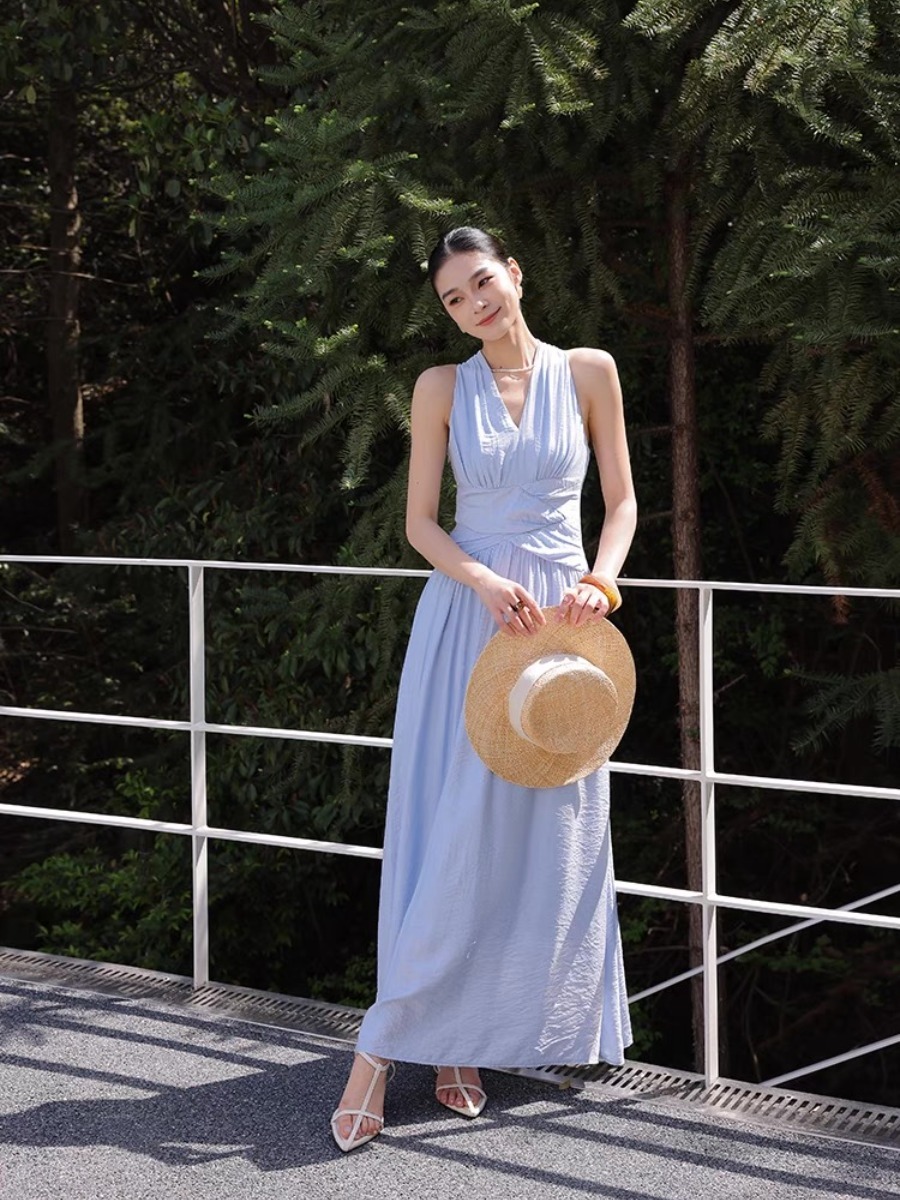 Maralyn Halter Neck Graceful Embroided Dress