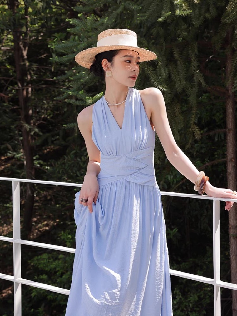 Maralyn Halter Neck Graceful Embroided Dress