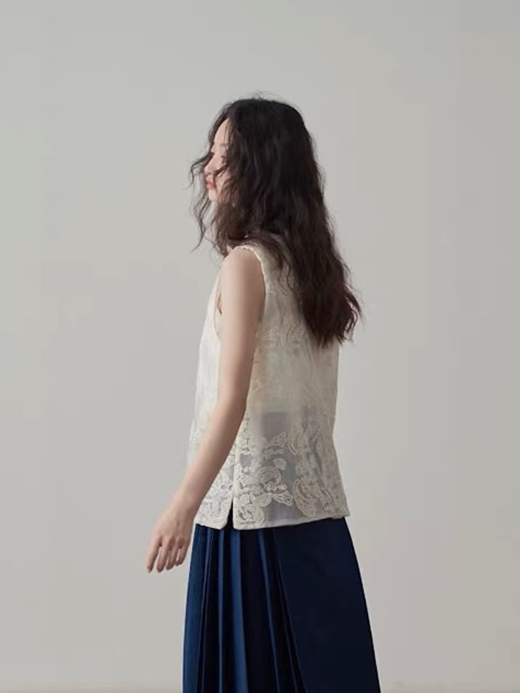 Yan Ai Sheer Embroidered Mandarin-Collar Vest &  Culottes (Sold Seperately)