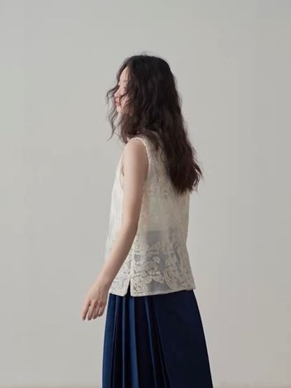 Yan Ai Sheer Embroidered Mandarin-Collar Vest &  Culottes (Sold Seperately)