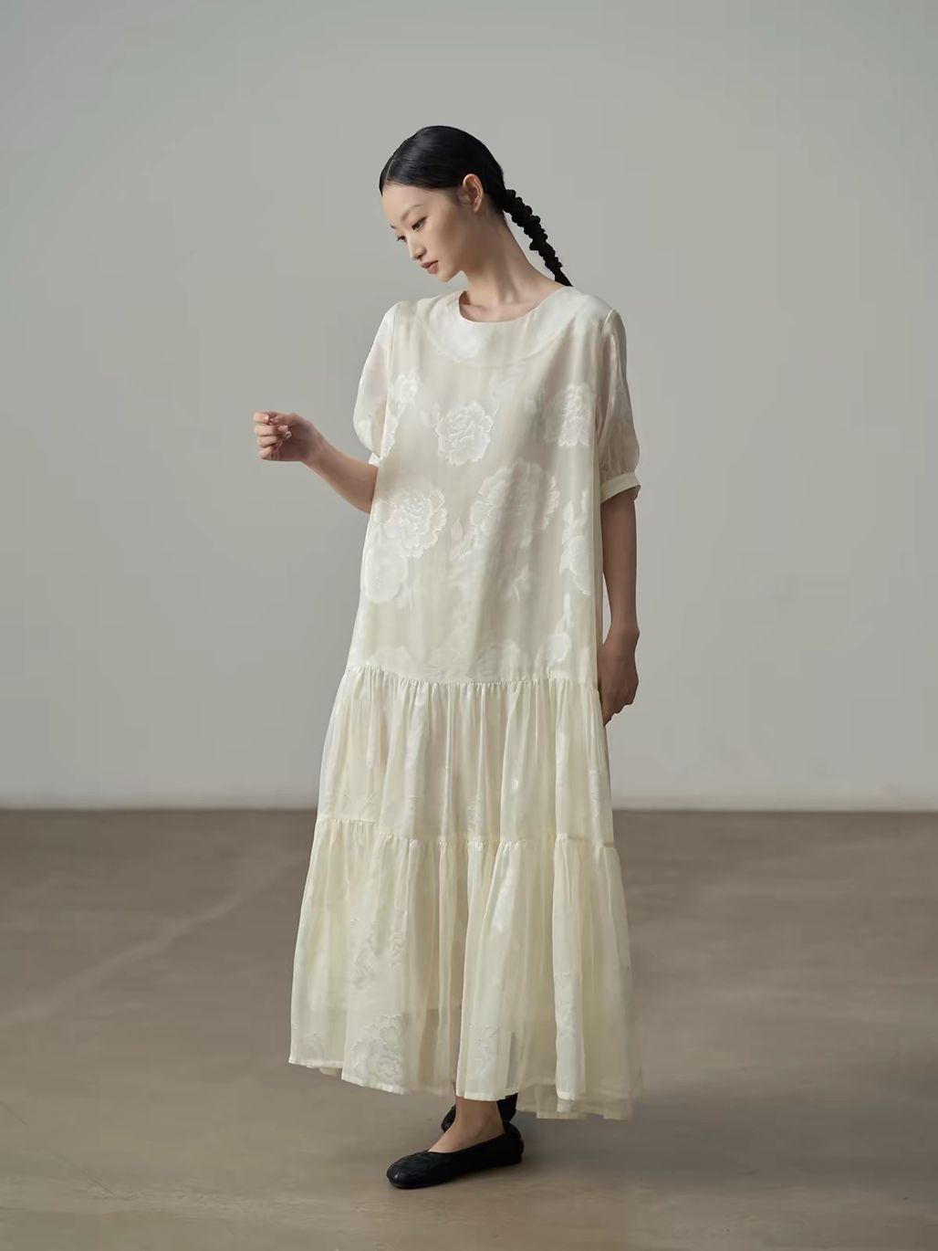 Yan Ban Floral Tie-Waist Tiered Maxi Dress