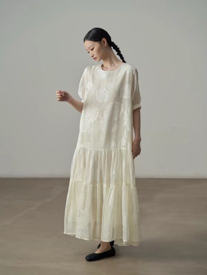 Yan Ban Floral Tie-Waist Tiered Maxi Dress