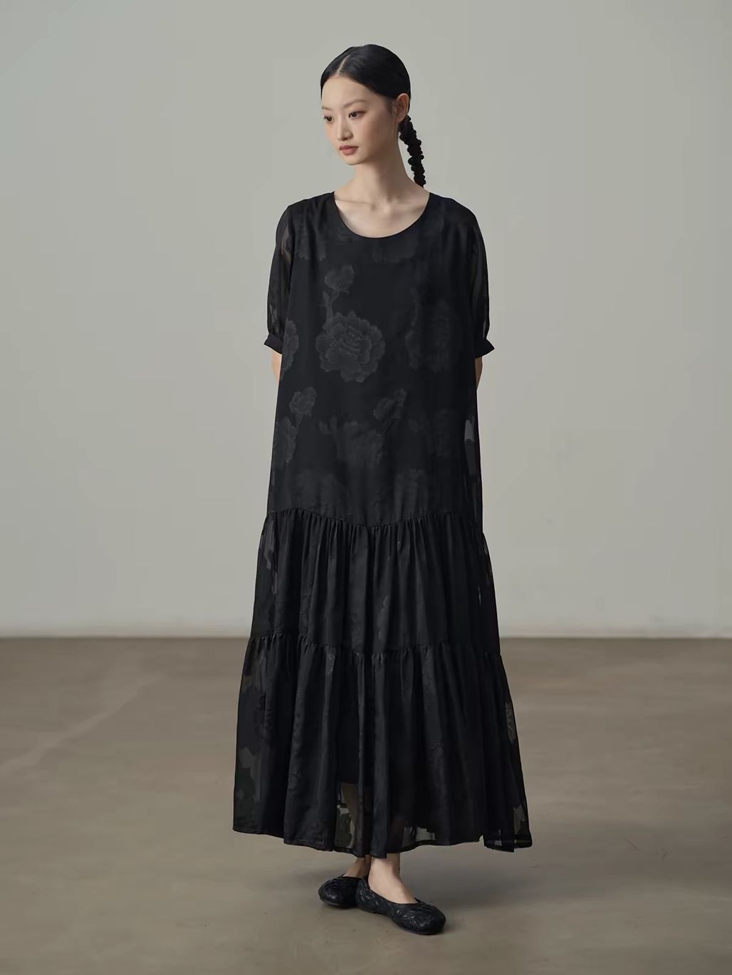 Yan Ban Floral Tie-Waist Tiered Maxi Dress