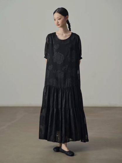 Yan Ban Floral Tie-Waist Tiered Maxi Dress