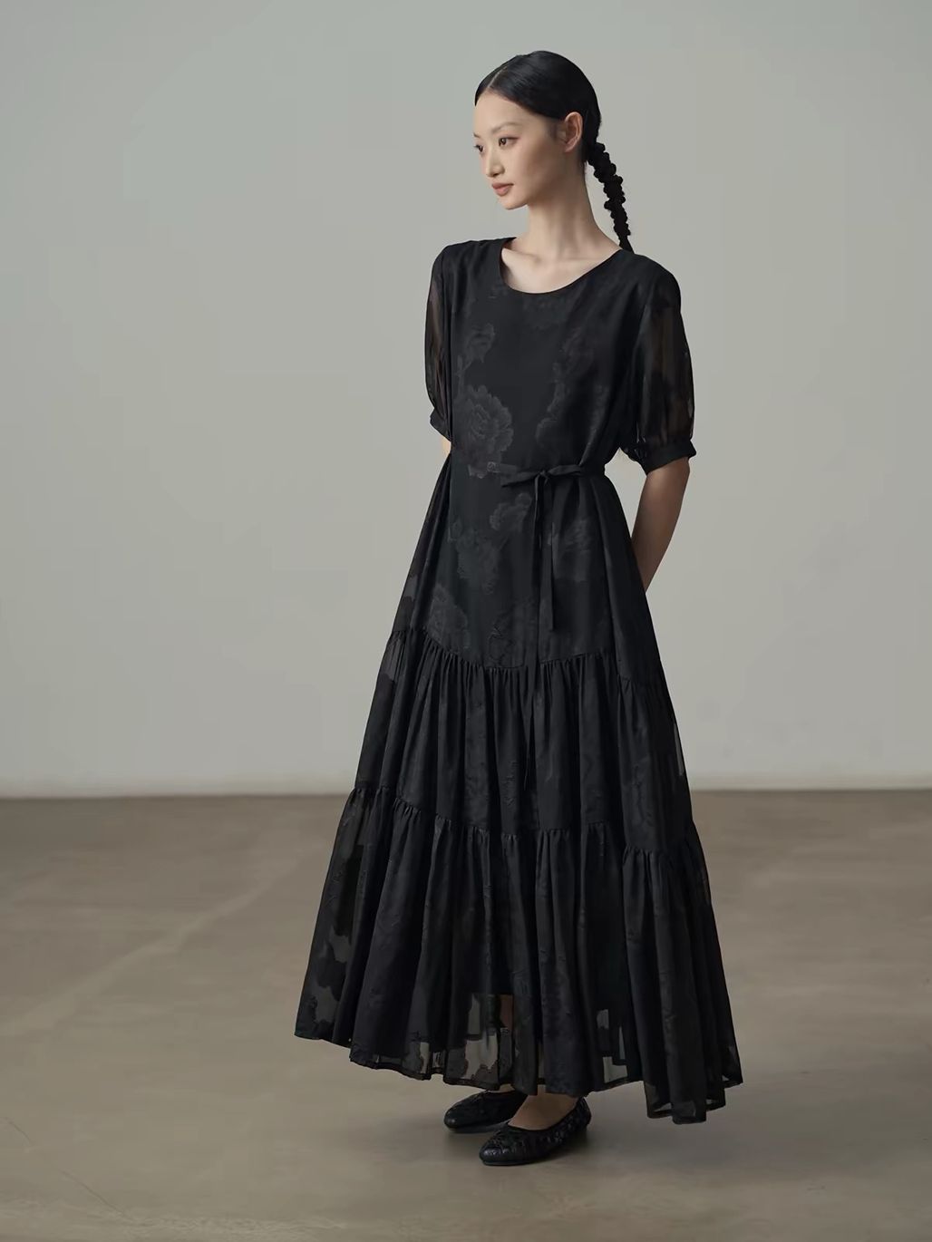 Yan Ban Floral Tie-Waist Tiered Maxi Dress