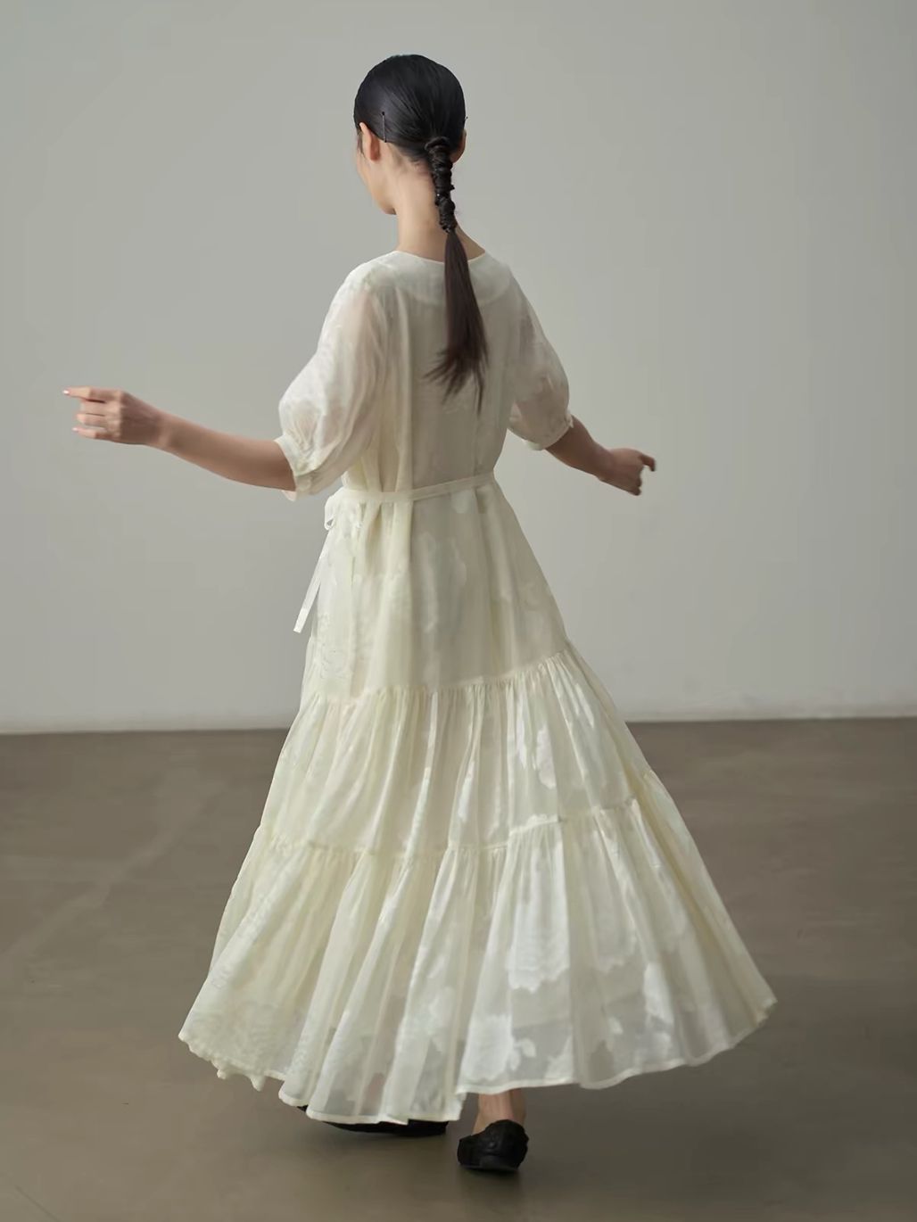 Yan Ban Floral Tie-Waist Tiered Maxi Dress