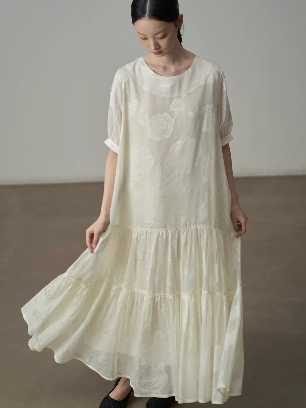 Yan Ban Floral Tie-Waist Tiered Maxi Dress
