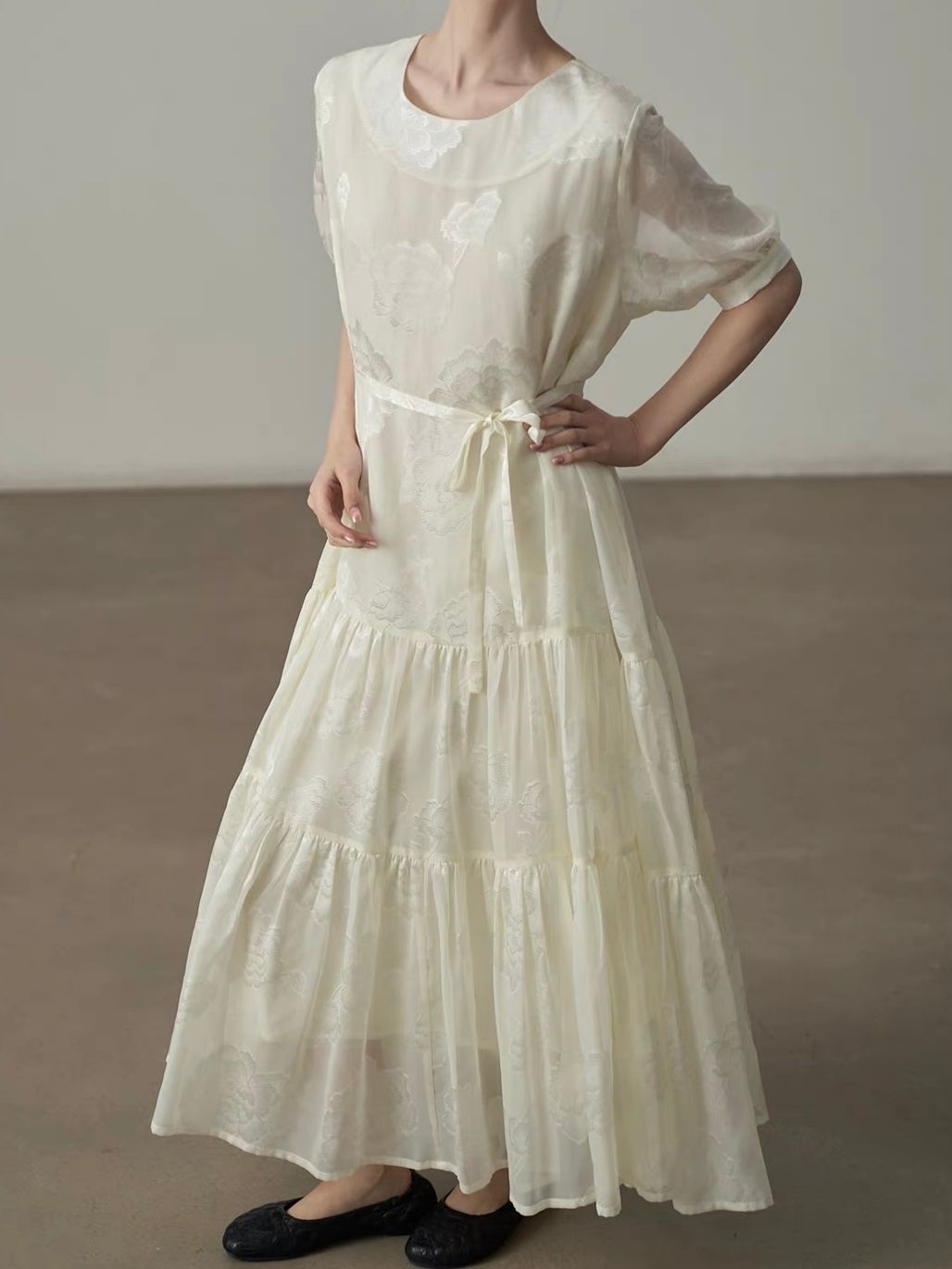 Yan Ban Floral Tie-Waist Tiered Maxi Dress