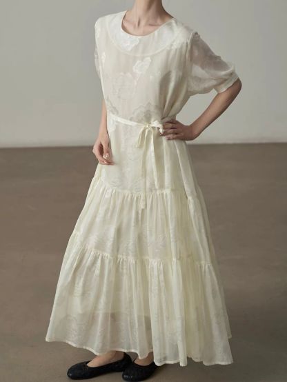 Yan Ban Floral Tie-Waist Tiered Maxi Dress