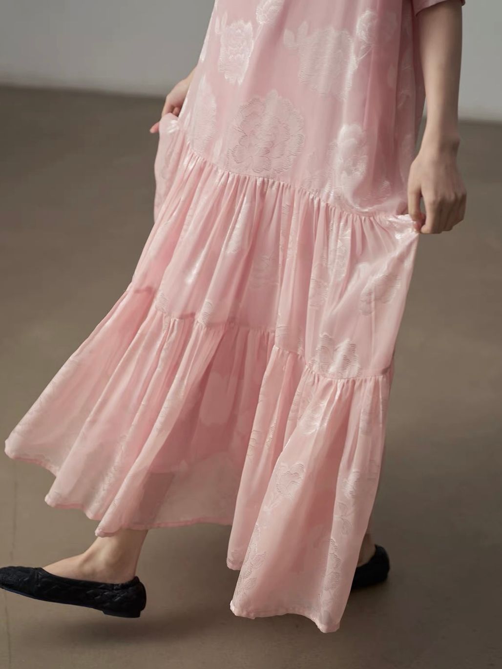 Yan Ban Floral Tie-Waist Tiered Maxi Dress