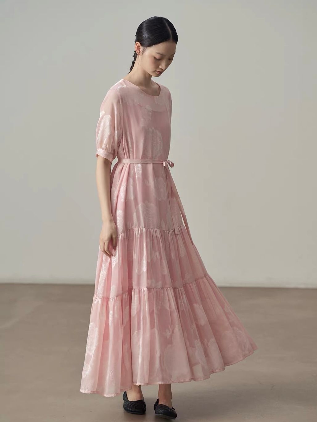 Yan Ban Floral Tie-Waist Tiered Maxi Dress