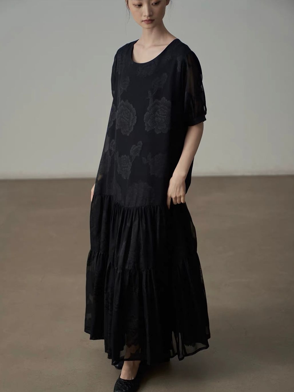 Yan Ban Floral Tie-Waist Tiered Maxi Dress