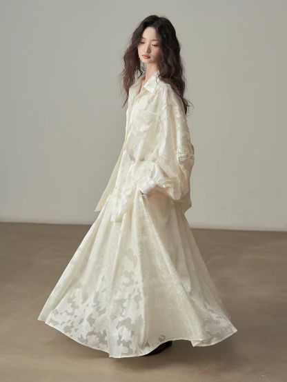 Yan Bi Floral-Jacquard Sheer Shirt & Skirt (Sold Seperately)