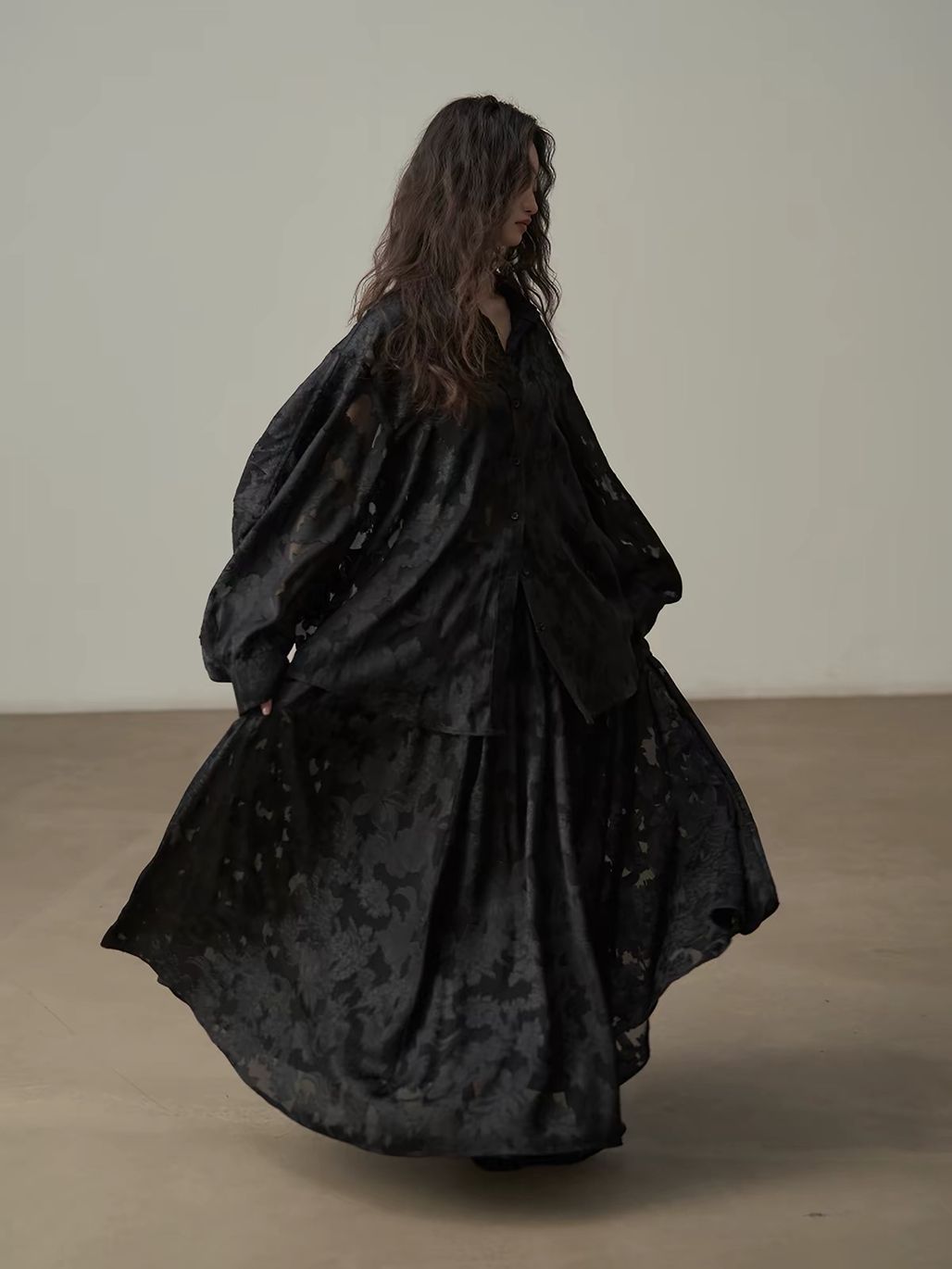Yan Bi Floral-Jacquard Sheer Shirt & Skirt (Sold Seperately)