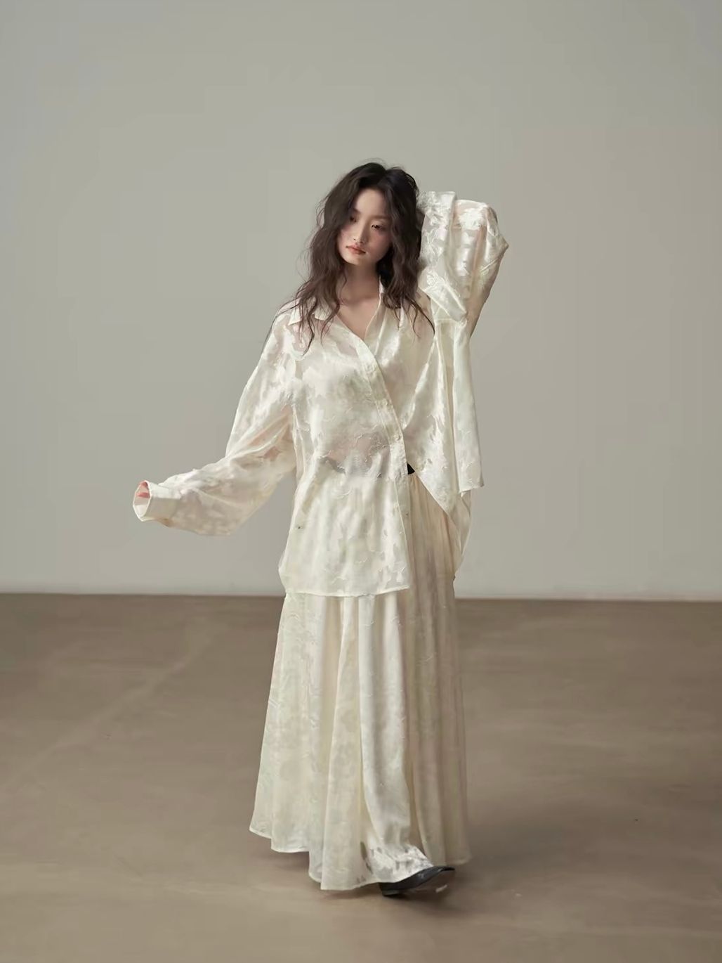 Yan Bi Floral-Jacquard Sheer Shirt & Skirt (Sold Seperately)