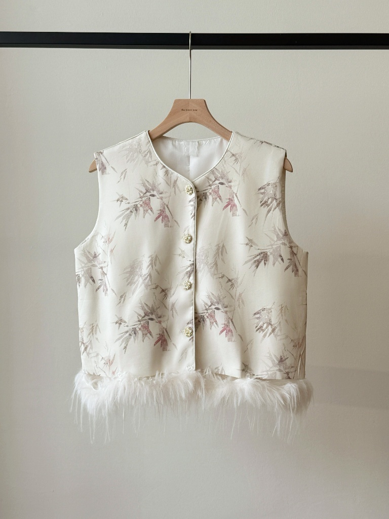 Li Tang Feather Trim Oriental Vest
