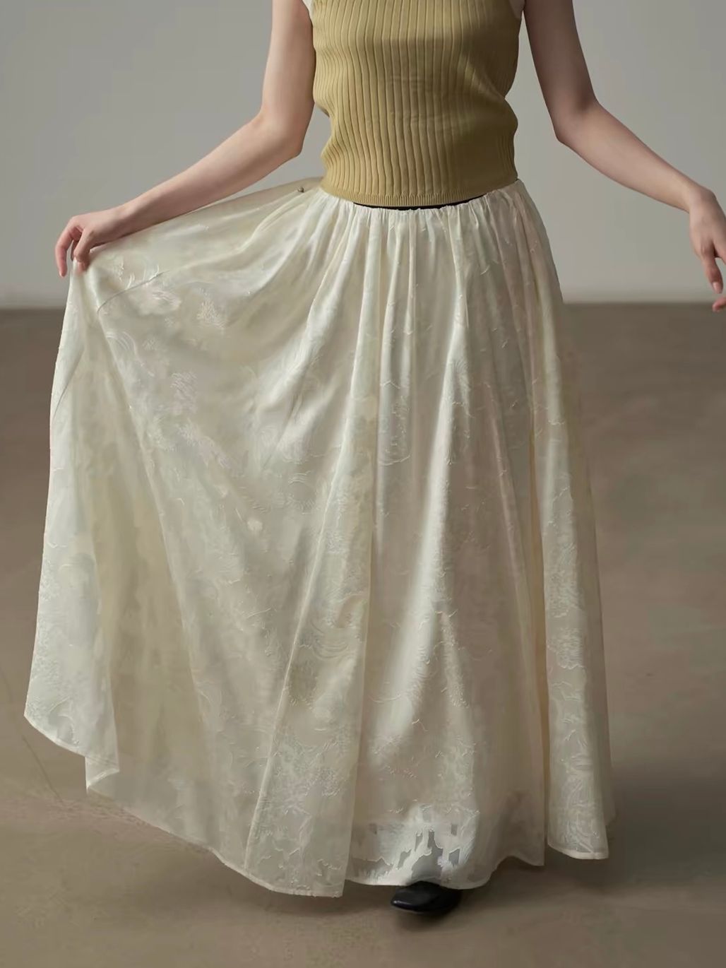 Yan Bi Floral-Jacquard Sheer Shirt & Skirt (Sold Seperately)