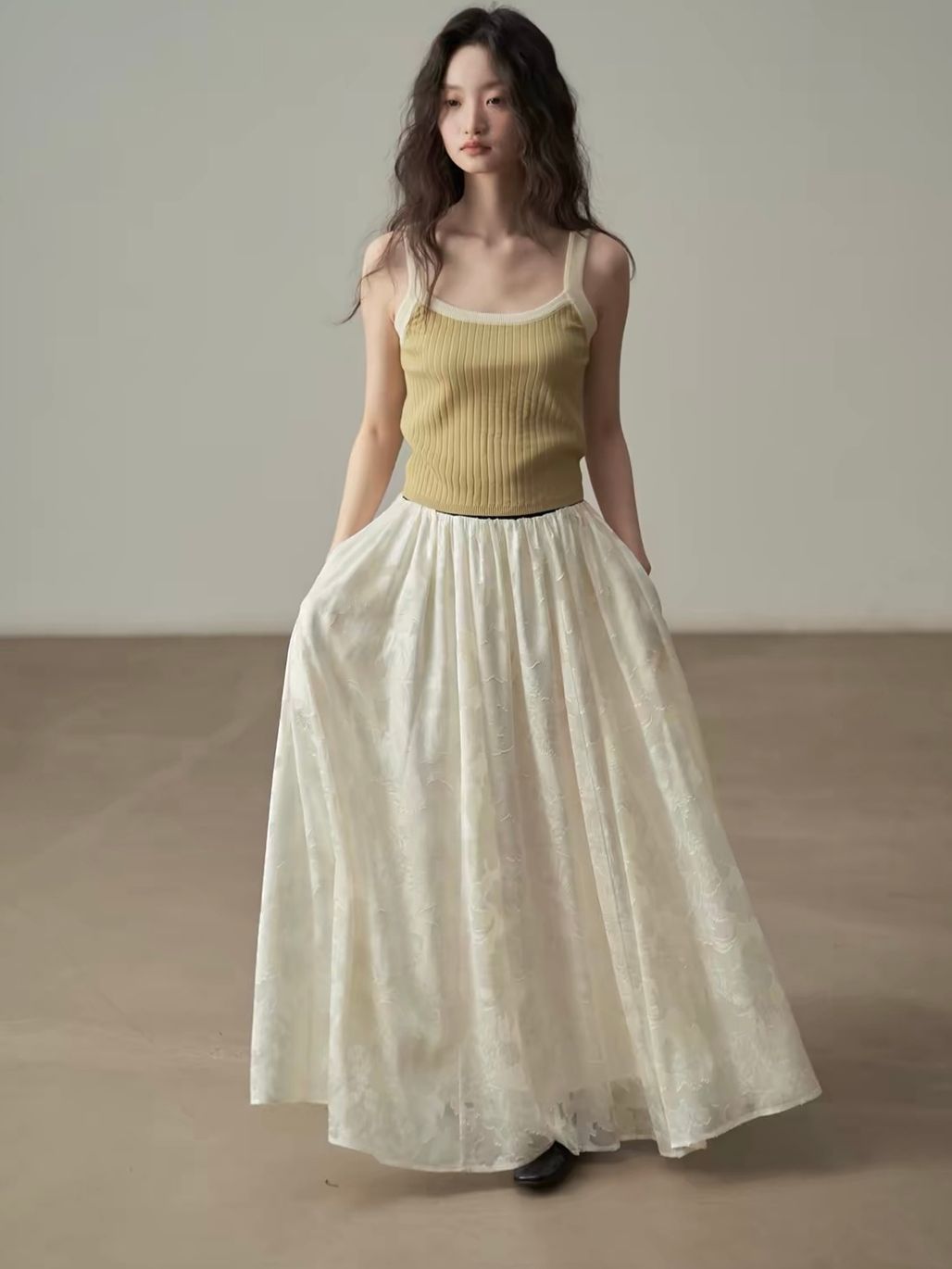 Yan Bi Floral-Jacquard Sheer Shirt & Skirt (Sold Seperately)