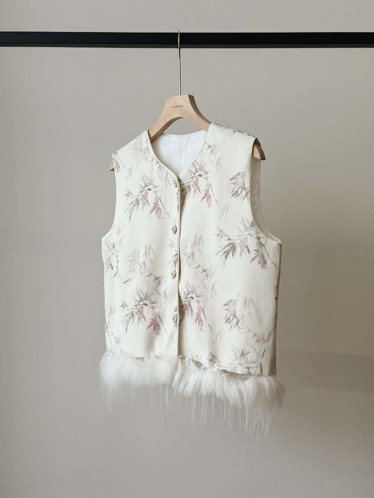 Li Tang Feather Trim Oriental Vest