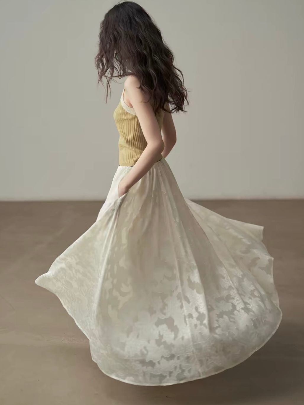 Yan Bi Floral-Jacquard Sheer Shirt & Skirt (Sold Seperately)