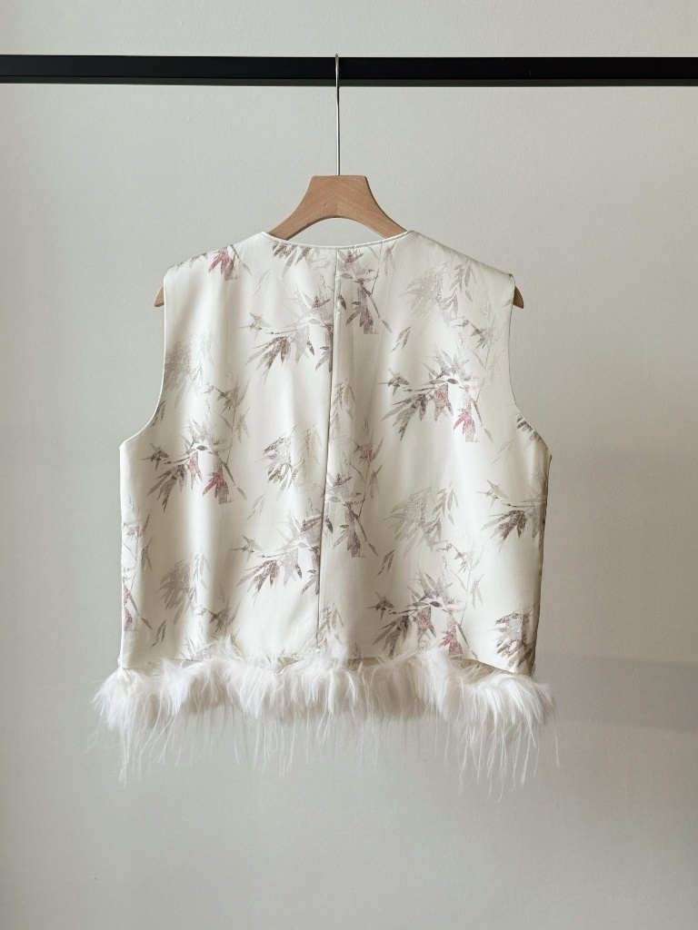 Li Tang Feather Trim Oriental Vest