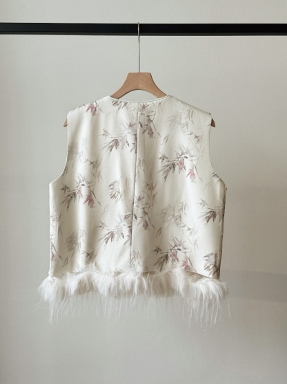 Li Tang Feather Trim Oriental Vest
